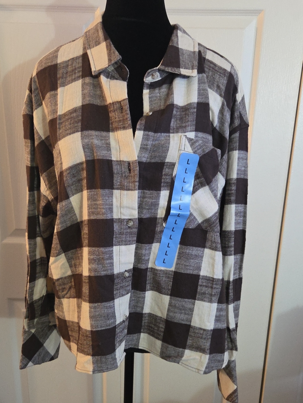 Scotch & Soda Brown and Cream Plaid Flannel Button-Down Shirt